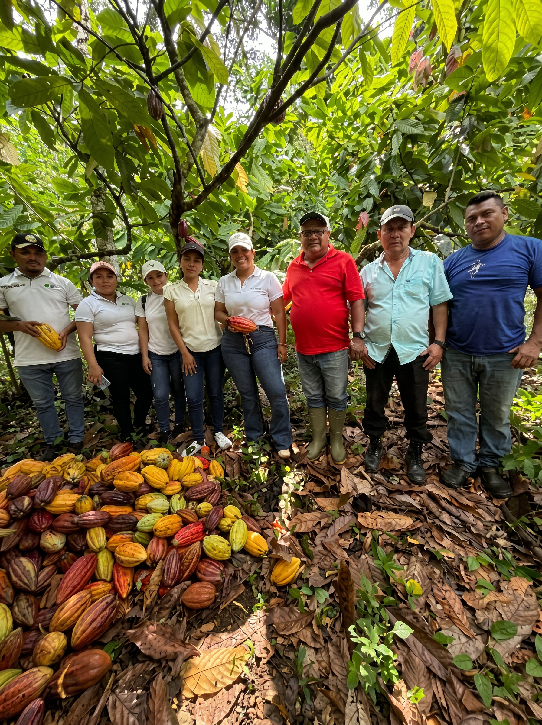 Beneficiarios recibiendo capacitación sobre manejo de plantaciones de cacao.